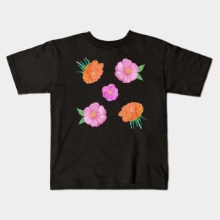 Orange and Pink Hand Painted Watercolour Flowers Pack Kids T-Shirt